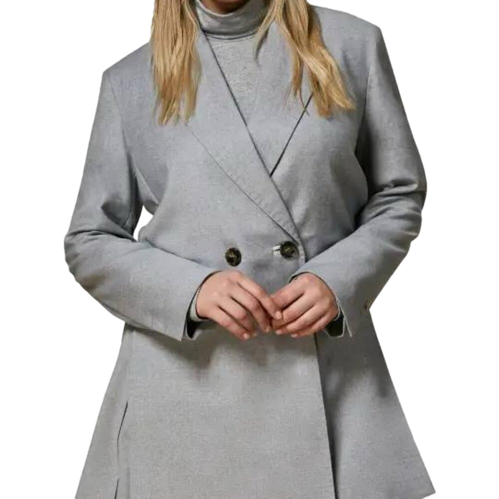 NEW Marina Rinaldi Womens Blazer Jacket Light Gray Double Breasted Wool Size 16